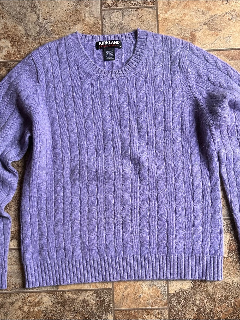 Kirkland Signature 100% Cashmere Cable Knit Crewneck Sweater - Lavender, Large